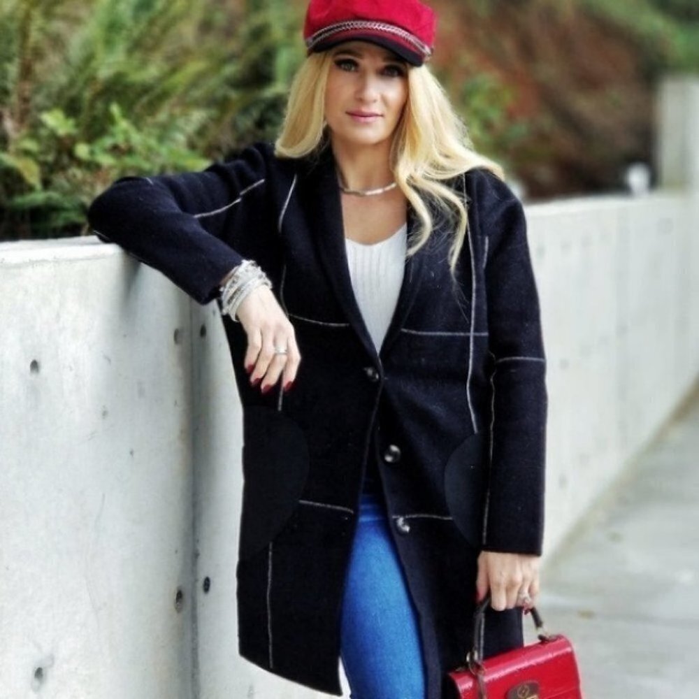 Womens contemporary Grid Plaid sweater Coat Jacket Black - Picture 2 of 4